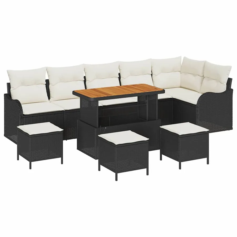 Ensemble de canapé de jardin avec coussin 10 pcs Noir polyrotin - 2