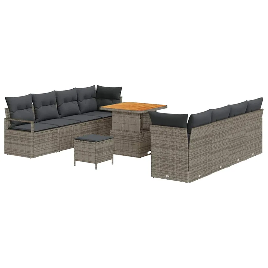 Ensemble de canapé de jardin avec coussin 11 pcs Gris polyrotin - 2
