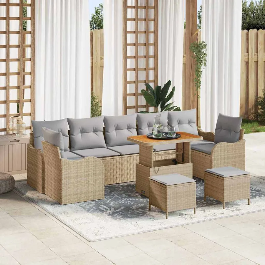 Ensemble de canapé de jardin 10 pcs Beige polyrotin