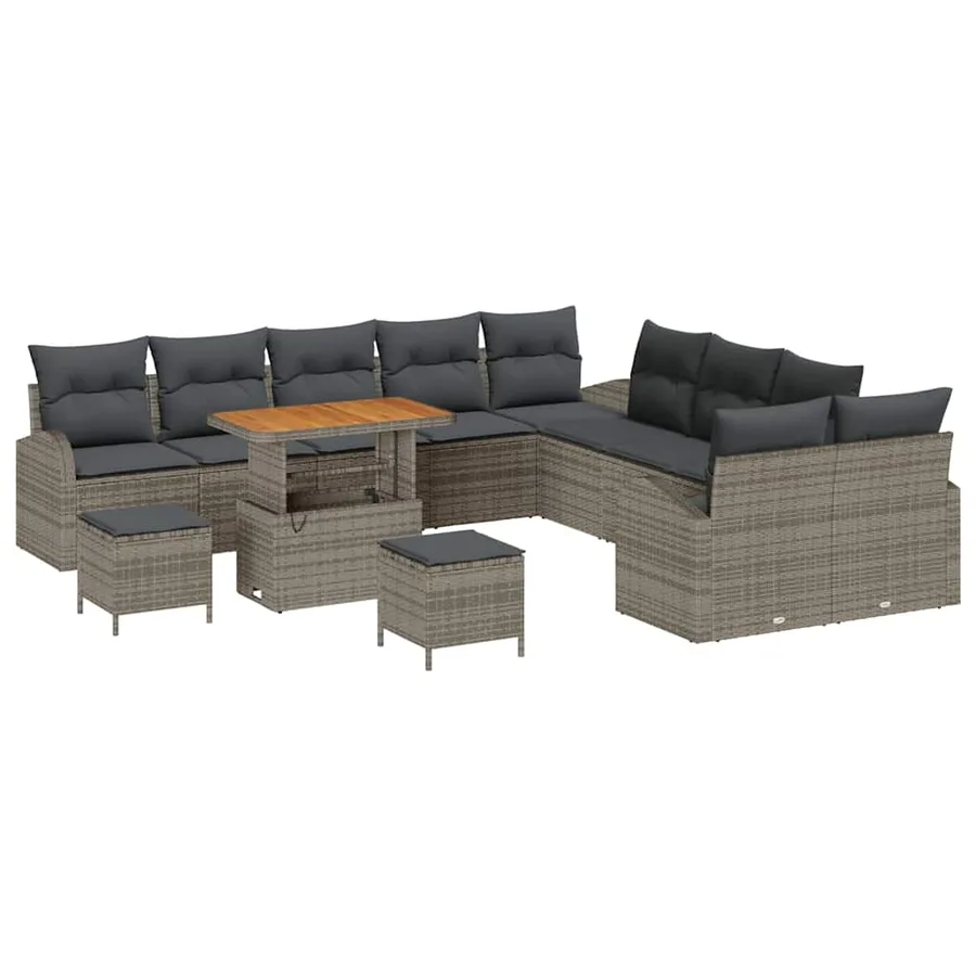 Ensemble de canapé de jardin avec coussin 13 pcs Gris polyrotin - 2