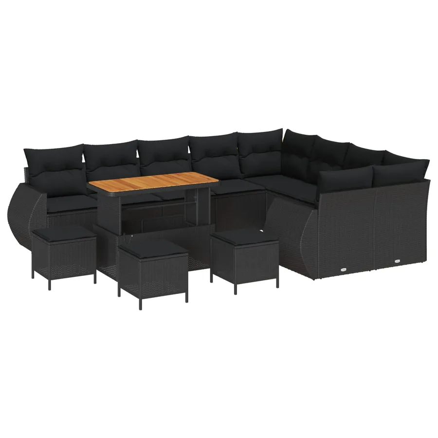 Ensemble de canapé de jardin 13 pcs Noir Poly Rattan - 2