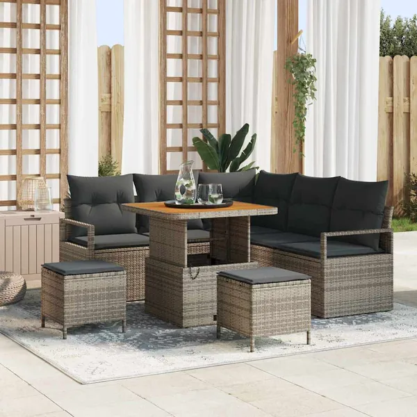 Ensemble de canapé de jardin avec coussin 8 pcs Gris polyrotin