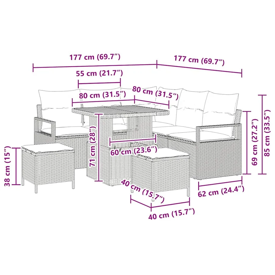 Ensemble de canapé de jardin avec coussin 8 pcs Gris polyrotin - 14