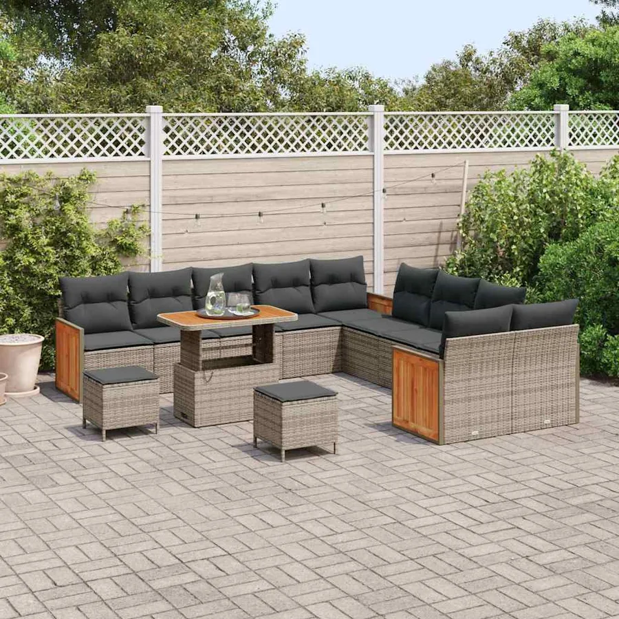 Ensemble de canapé de jardin avec coussin 13 pcs Gris polyrotin - 3
