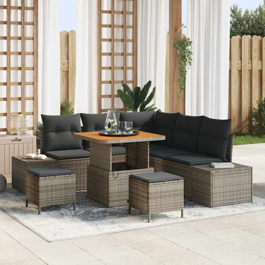 Ensemble de canapé de jardin avec coussin 8 pcs Gris polyrotin