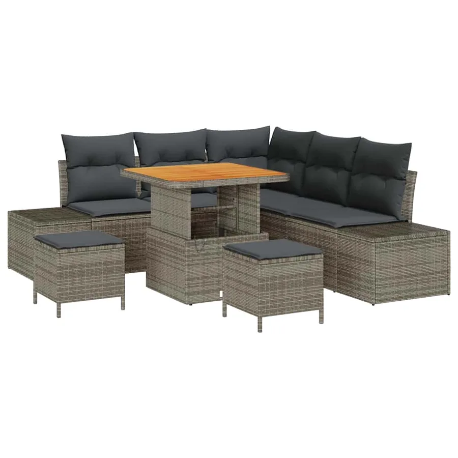 Ensemble de canapé de jardin avec coussin 8 pcs Gris polyrotin - 2