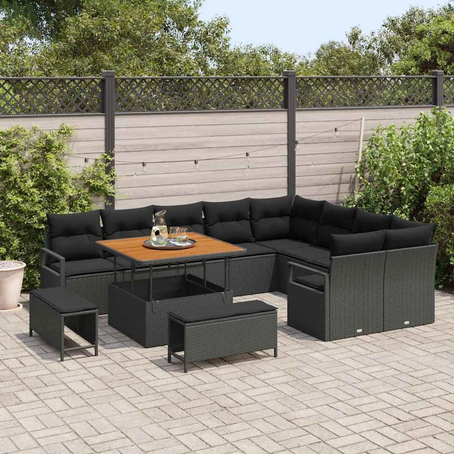 Ensemble de canapé de jardin avec coussin 12 pcs Noir polyrotin - 3