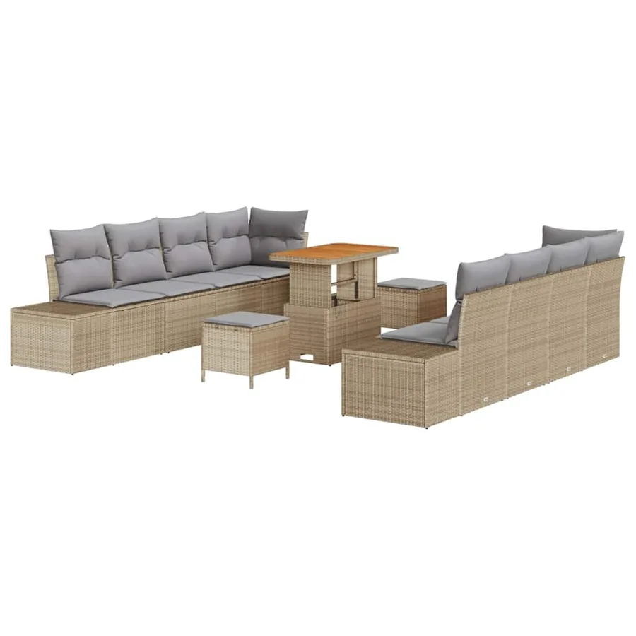 Ensemble de canapé de jardin 11 pcs Beige polyrotin - 2