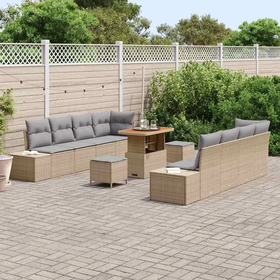 Ensemble de canapé de jardin 11 pcs Beige polyrotin - 3