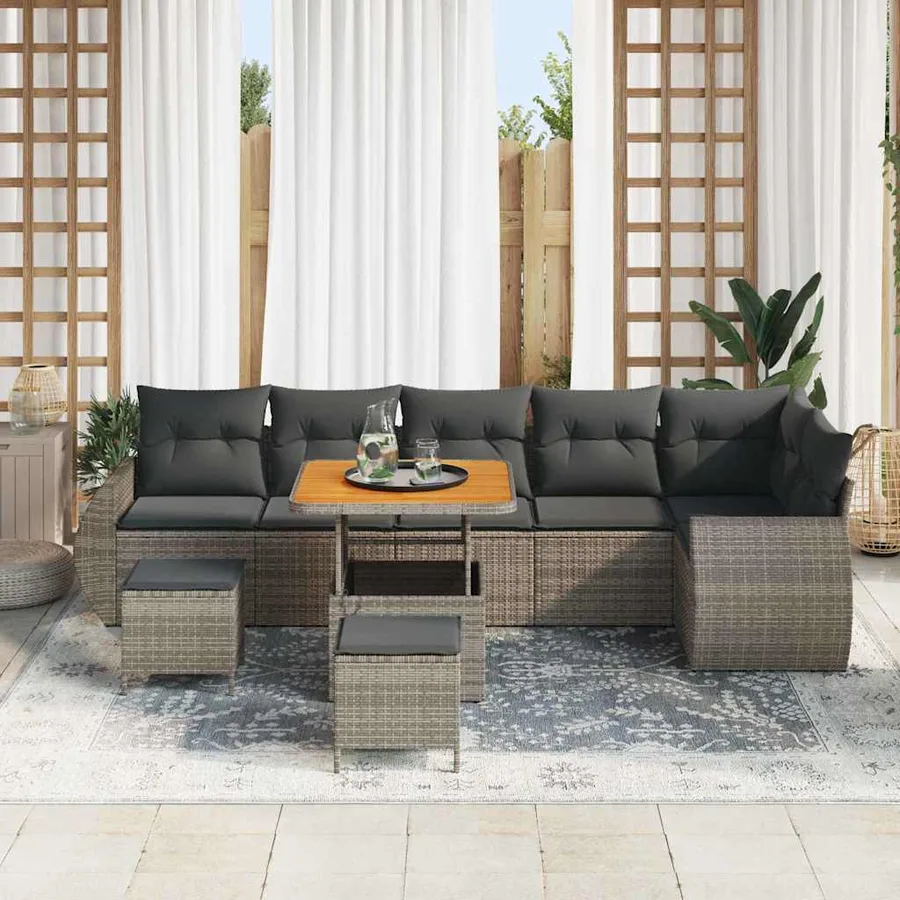 Ensemble de canapé de jardin 9 pcs Gris Poly Rattan - 3