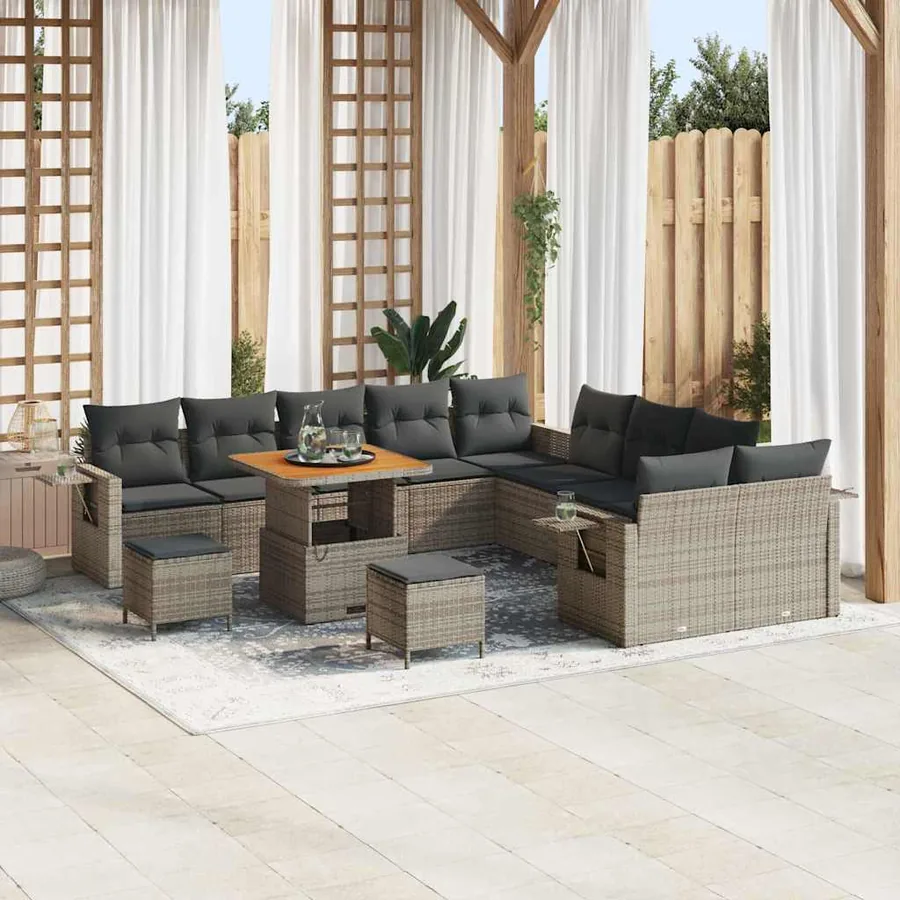 Ensemble de canapé de jardin avec coussin 13 pcs Gris polyrotin
