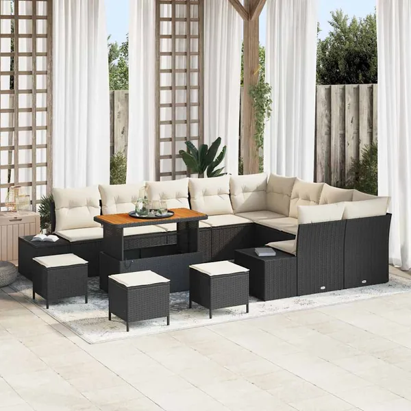 Ensemble de canapé de jardin avec coussin 13 pcs Noir polyrotin
