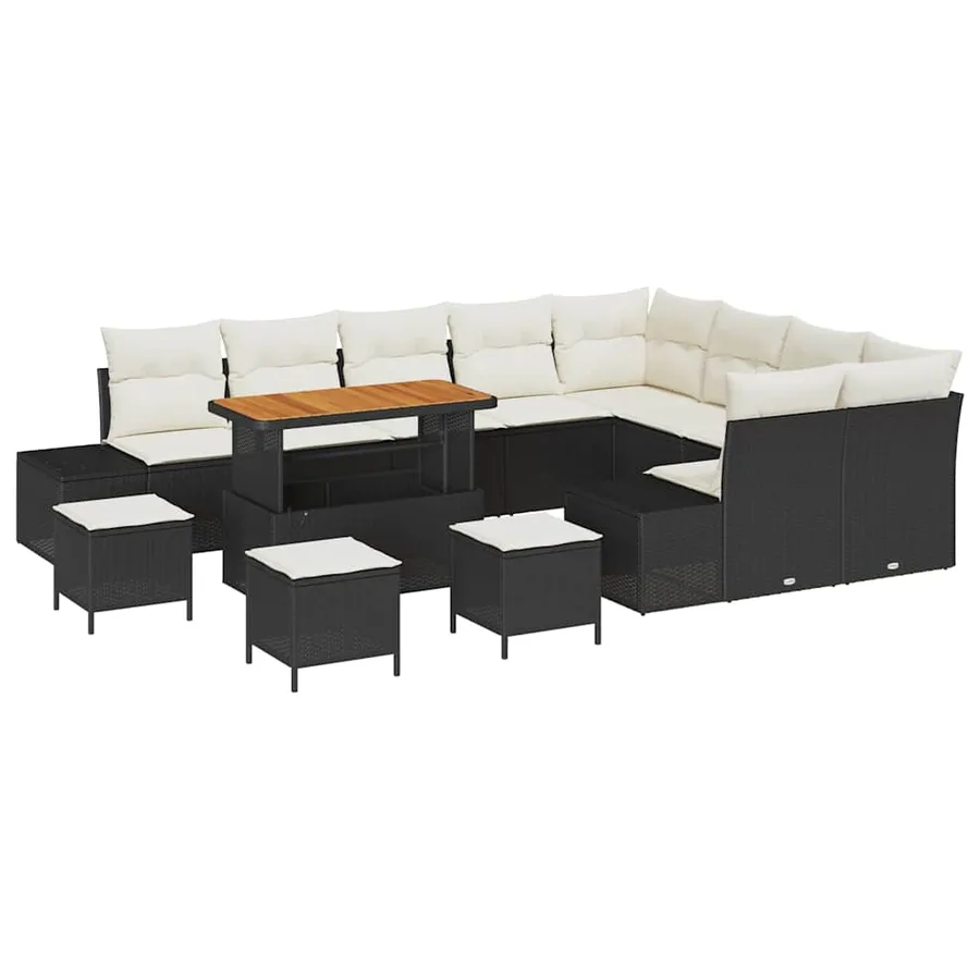 Ensemble de canapé de jardin avec coussin 13 pcs Noir polyrotin - 2
