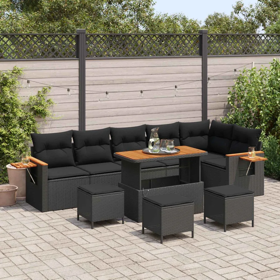 Ensemble de canapé de jardin 10 pcs Noir polyrotin