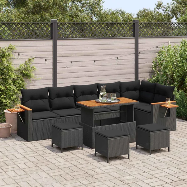 Ensemble de canapé de jardin 10 pcs Noir polyrotin
