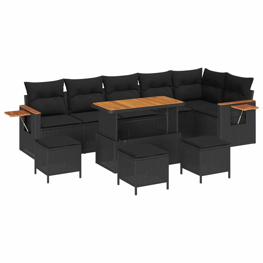 Ensemble de canapé de jardin 10 pcs Noir polyrotin - 2