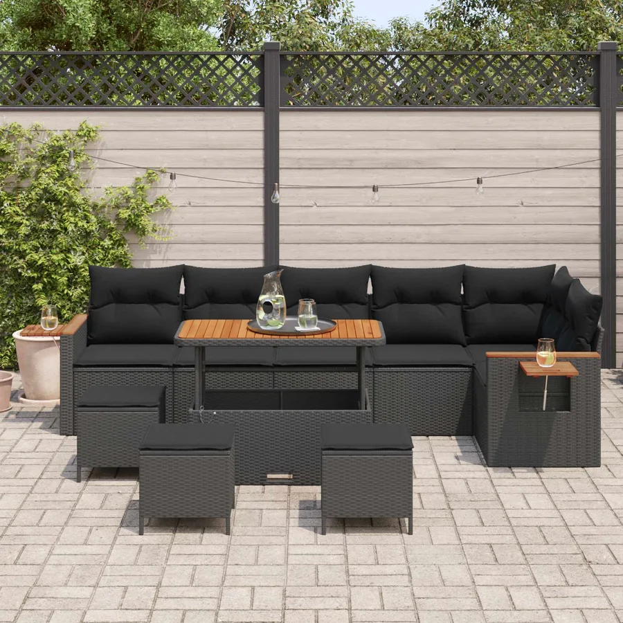 Ensemble de canapé de jardin 10 pcs Noir polyrotin - 3
