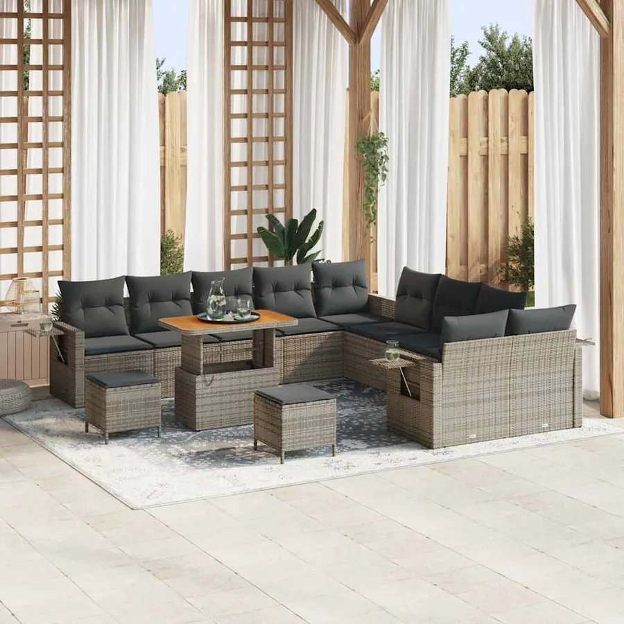 Ensemble de canapé de jardin avec coussin Gris polyrotin