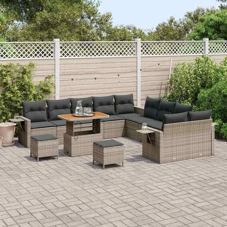 Ensemble de canapé de jardin avec coussin Gris polyrotin - 3