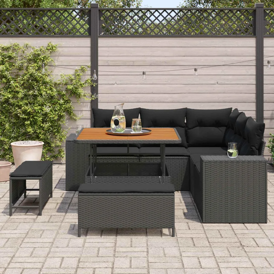 Ensemble de canapé de jardin avec coussin 8 pcs Noir polyrotin - 3