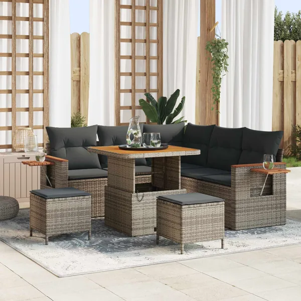 Ensemble de canapé de jardin 8 pcs Gris polyrotin