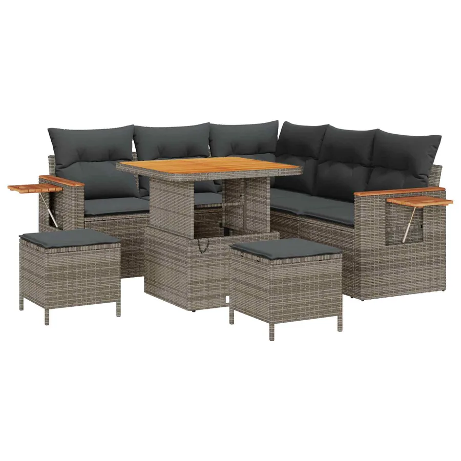 Ensemble de canapé de jardin 8 pcs Gris polyrotin - 2