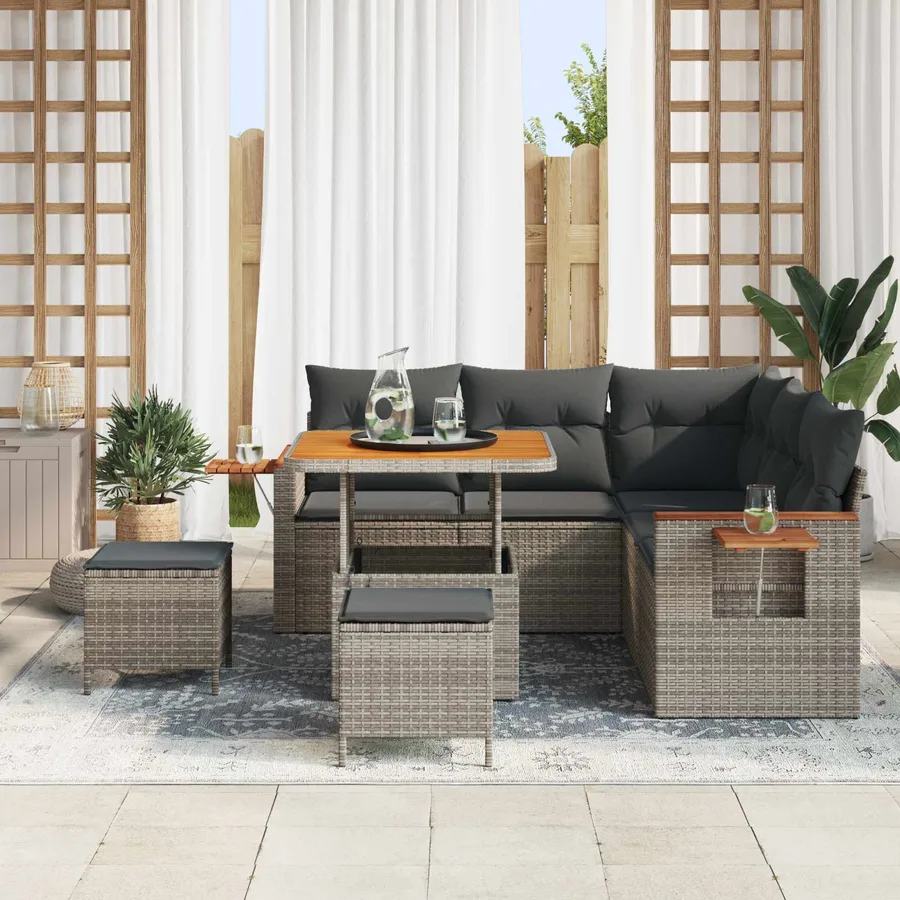 Ensemble de canapé de jardin 8 pcs Gris polyrotin - 3