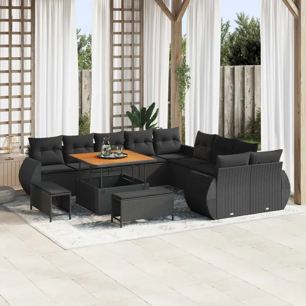 Ensemble de canapé de jardin avec coussin 13 pcs Noir