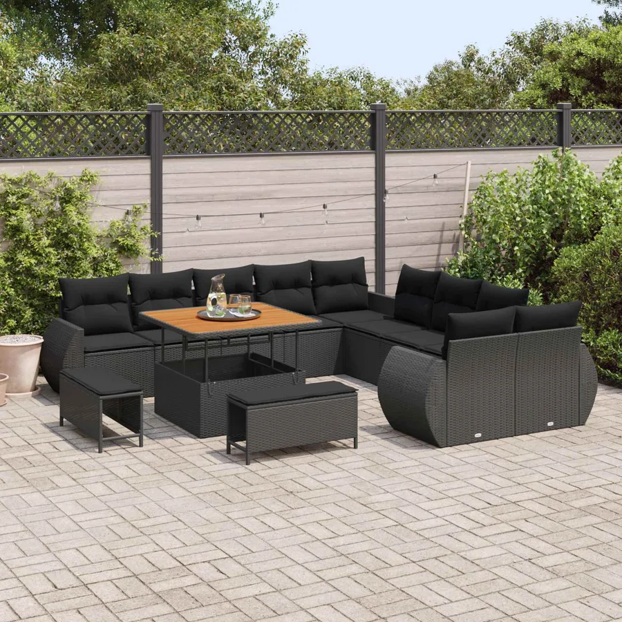 Ensemble de canapé de jardin avec coussin 13 pcs Noir - 3
