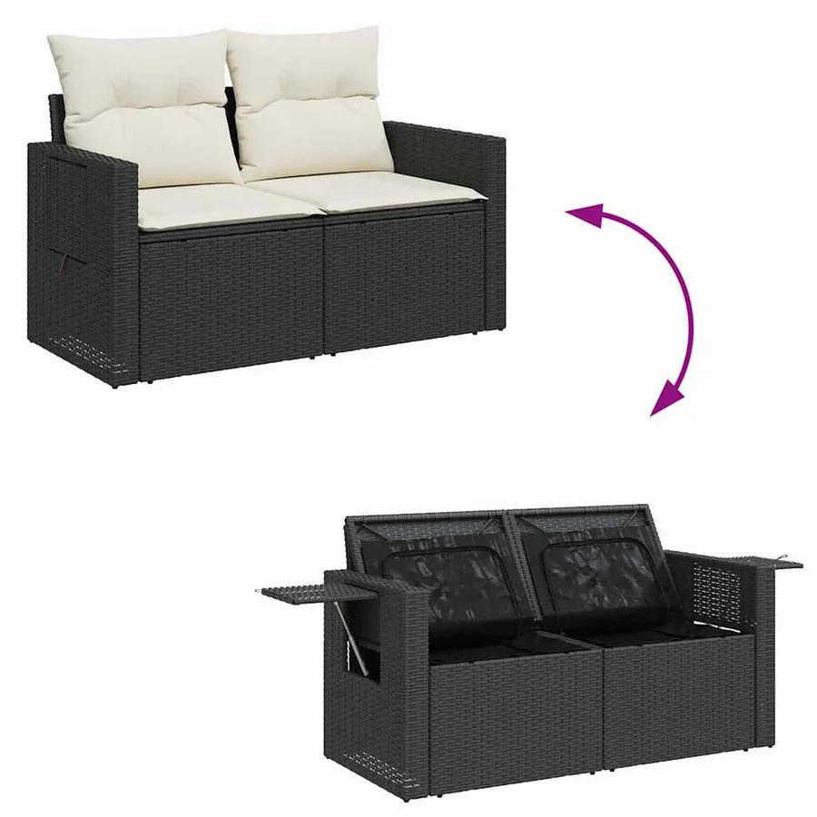 Ensemble de canapé de jardin 11 pcs Noir et Crème polyrotin - 12