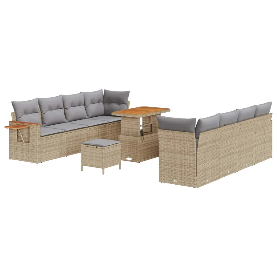 Ensemble de canapé de jardin 11 pcs Beige polyrotin - 2