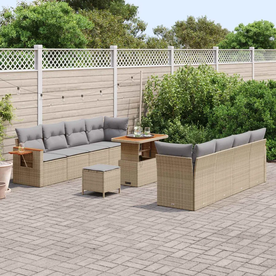 Ensemble de canapé de jardin 11 pcs Beige polyrotin - 3