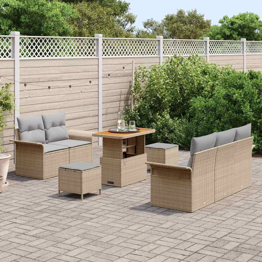 Ensemble de canapé de jardin 8 pcs Beige et Gris clair - 3