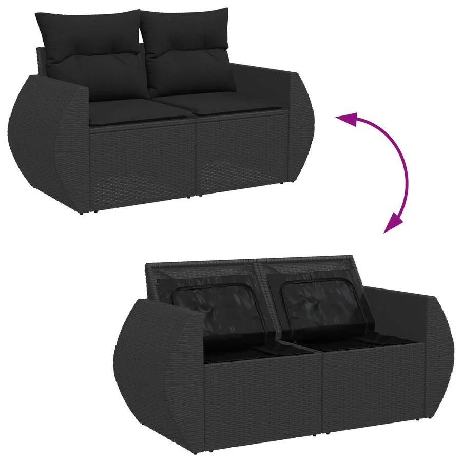 Ensemble de canapé de jardin 9 pcs Noir Poly Rattan - 12