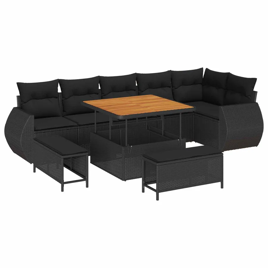 Ensemble de canapé de jardin 9 pcs Noir Poly Rattan - 2