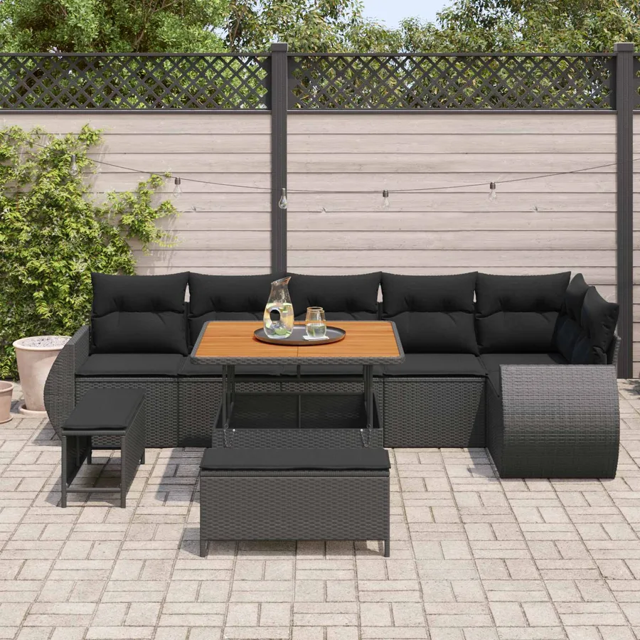 Ensemble de canapé de jardin 9 pcs Noir Poly Rattan - 3