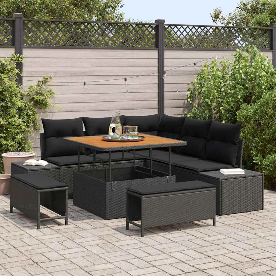 Ensemble de canapé de jardin avec coussin 8 pcs Noir polyrotin