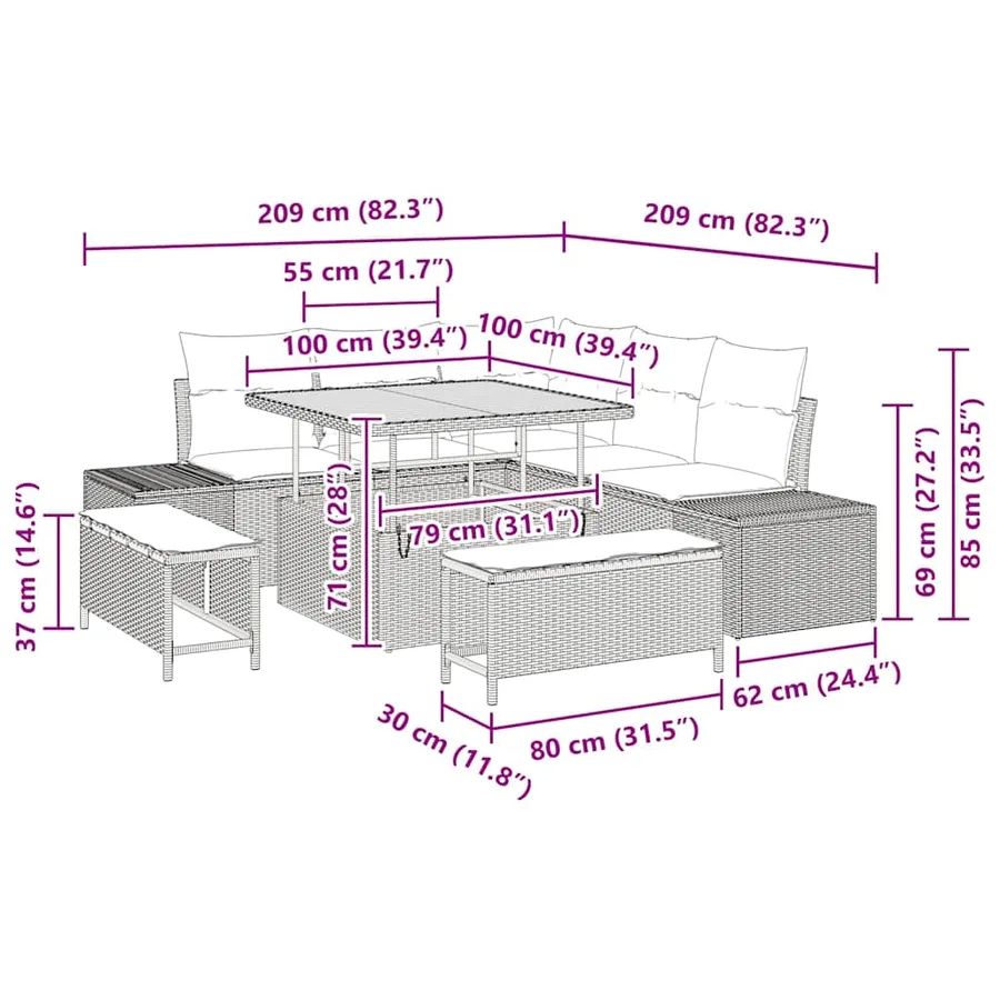 Ensemble de canapé de jardin avec coussin 8 pcs Noir polyrotin - 10
