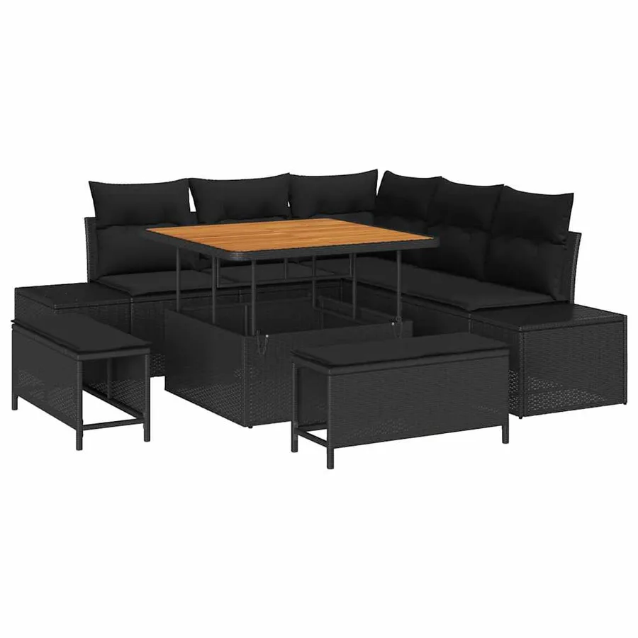 Ensemble de canapé de jardin avec coussin 8 pcs Noir polyrotin - 2