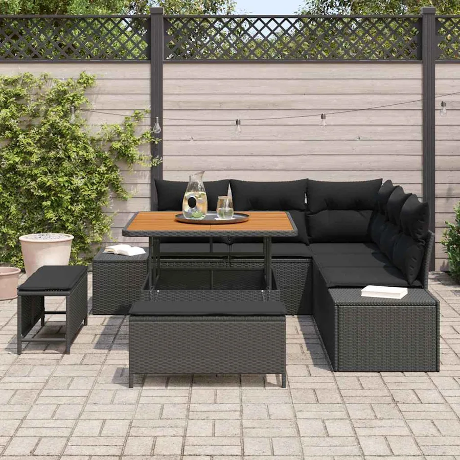 Ensemble de canapé de jardin avec coussin 8 pcs Noir polyrotin - 3