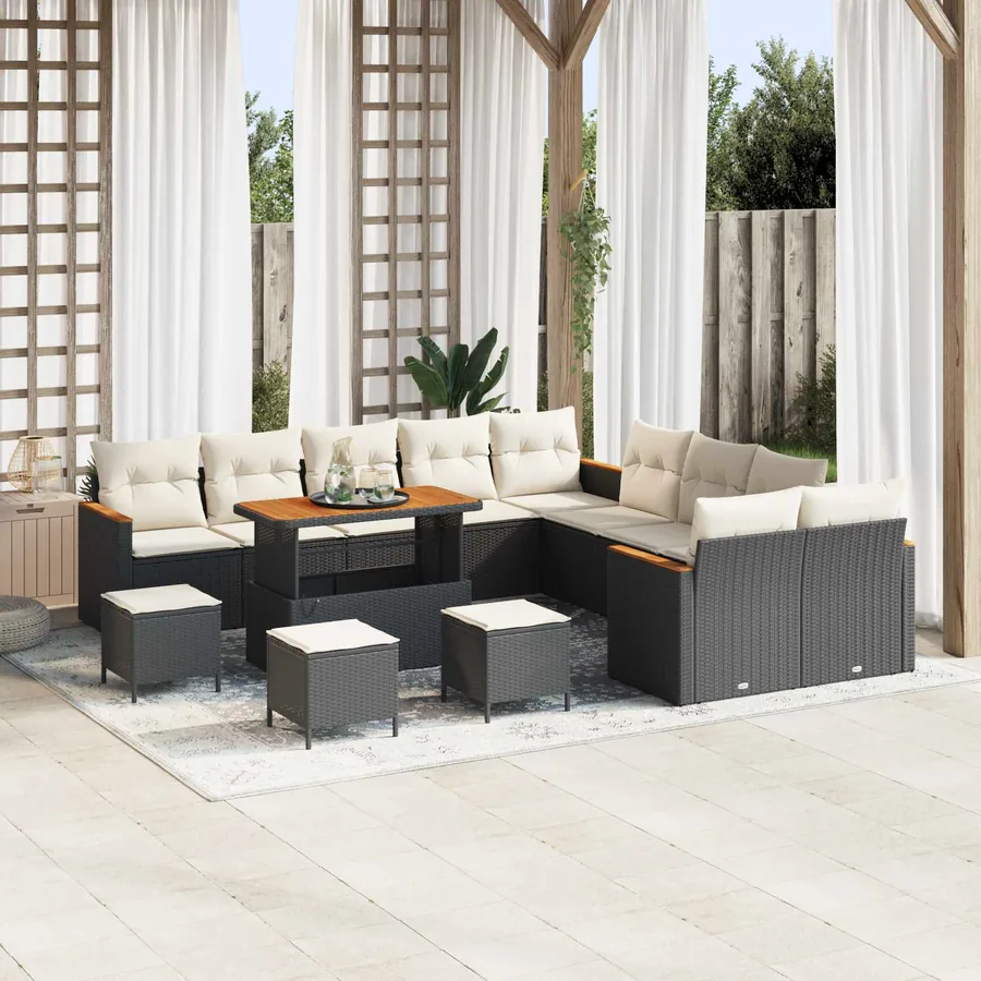 Ensemble de canapé de jardin 14 pcs Noir polyrotin