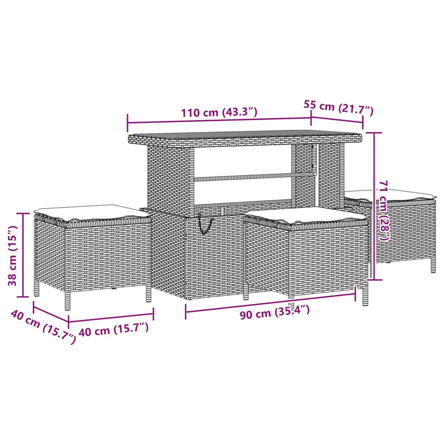 Ensemble de canapé de jardin 14 pcs Noir polyrotin - 11