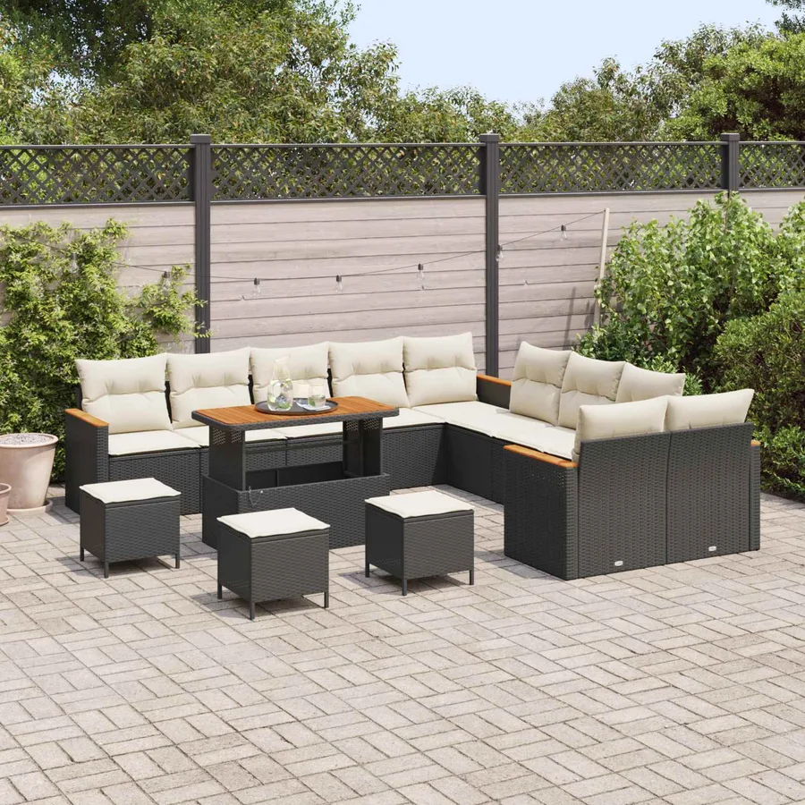 Ensemble de canapé de jardin 14 pcs Noir polyrotin - 3