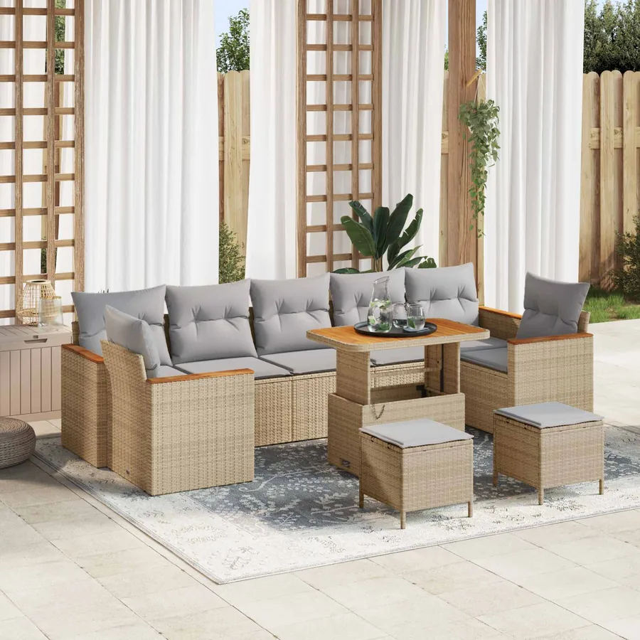 Ensemble de canapé de jardin 10 pcs Beige polyrotin