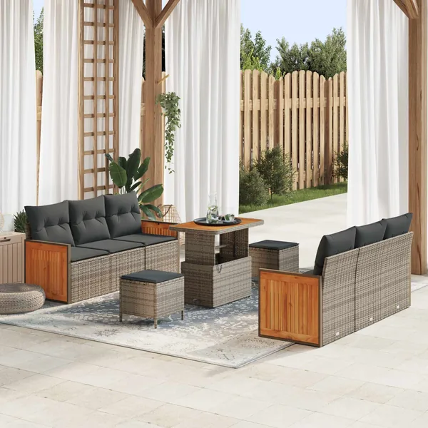 Ensemble de canapé de jardin avec coussin 9 pcs Gris