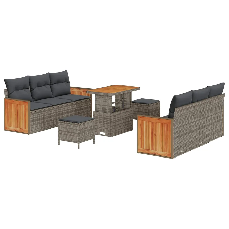 Ensemble de canapé de jardin avec coussin 9 pcs Gris - 2