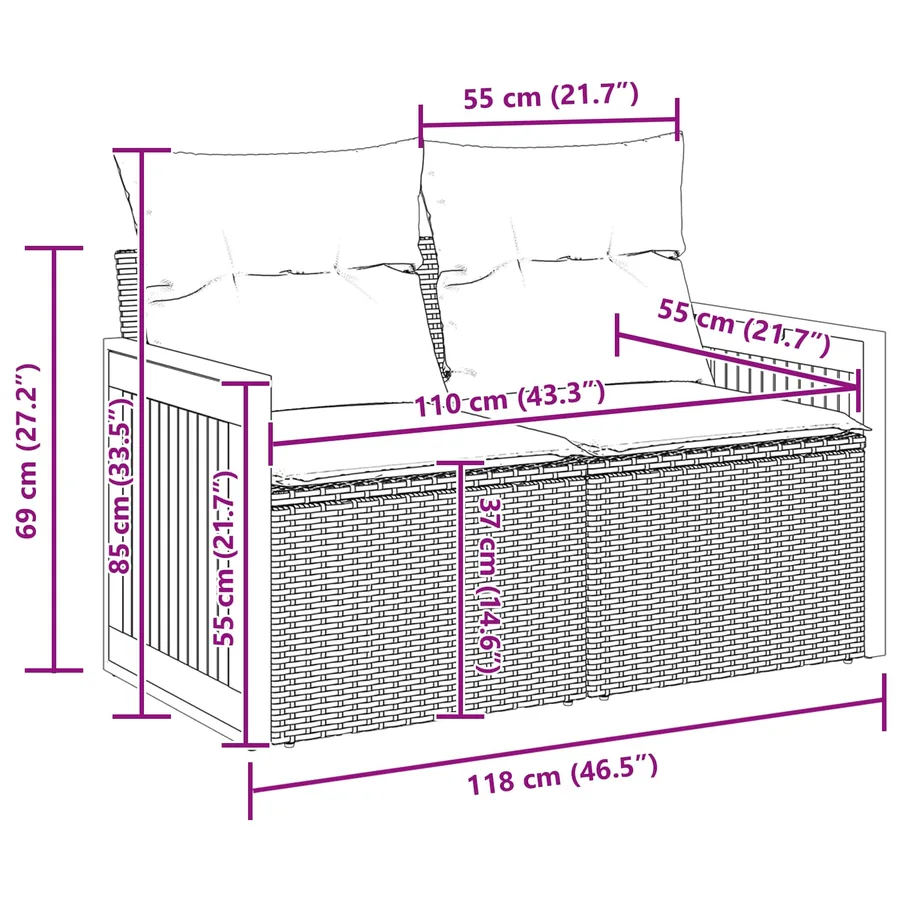 Ensemble de canapé de jardin avec coussin 9 pcs Noir - 13