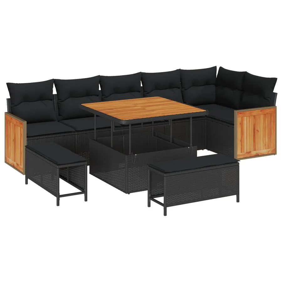 Ensemble de canapé de jardin avec coussin 9 pcs Noir - 2
