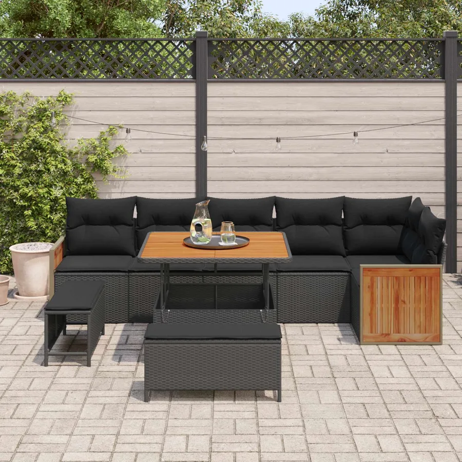 Ensemble de canapé de jardin avec coussin 9 pcs Noir - 3