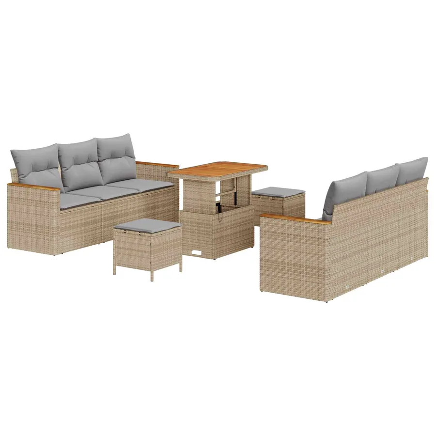 Ensemble de canapé de jardin 9 pcs Beige polyrotin - 2